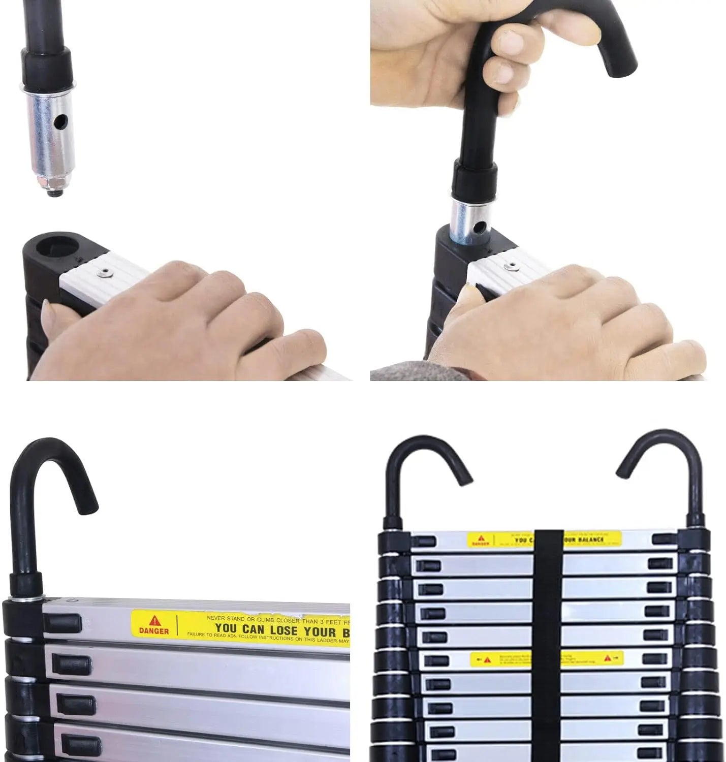 DayPlus 6.2M Multi-Purpose Telescopic Ladder — Aluminum Folding Extendable Ladder with Removable Hook, Non-Slip, 150kg/330lb Capacity