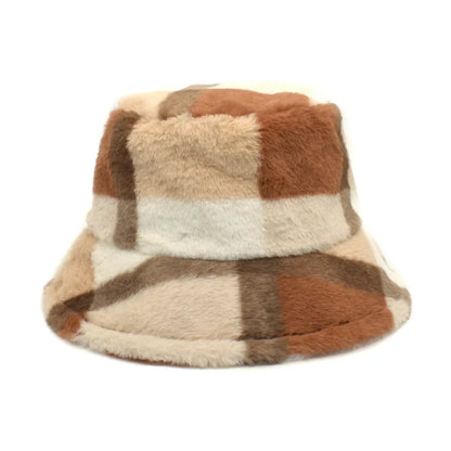 Women’s Winter Bucket Hat – Fashion Leopard Panama, Warm Vintage Faux Fur Fisherman Cap