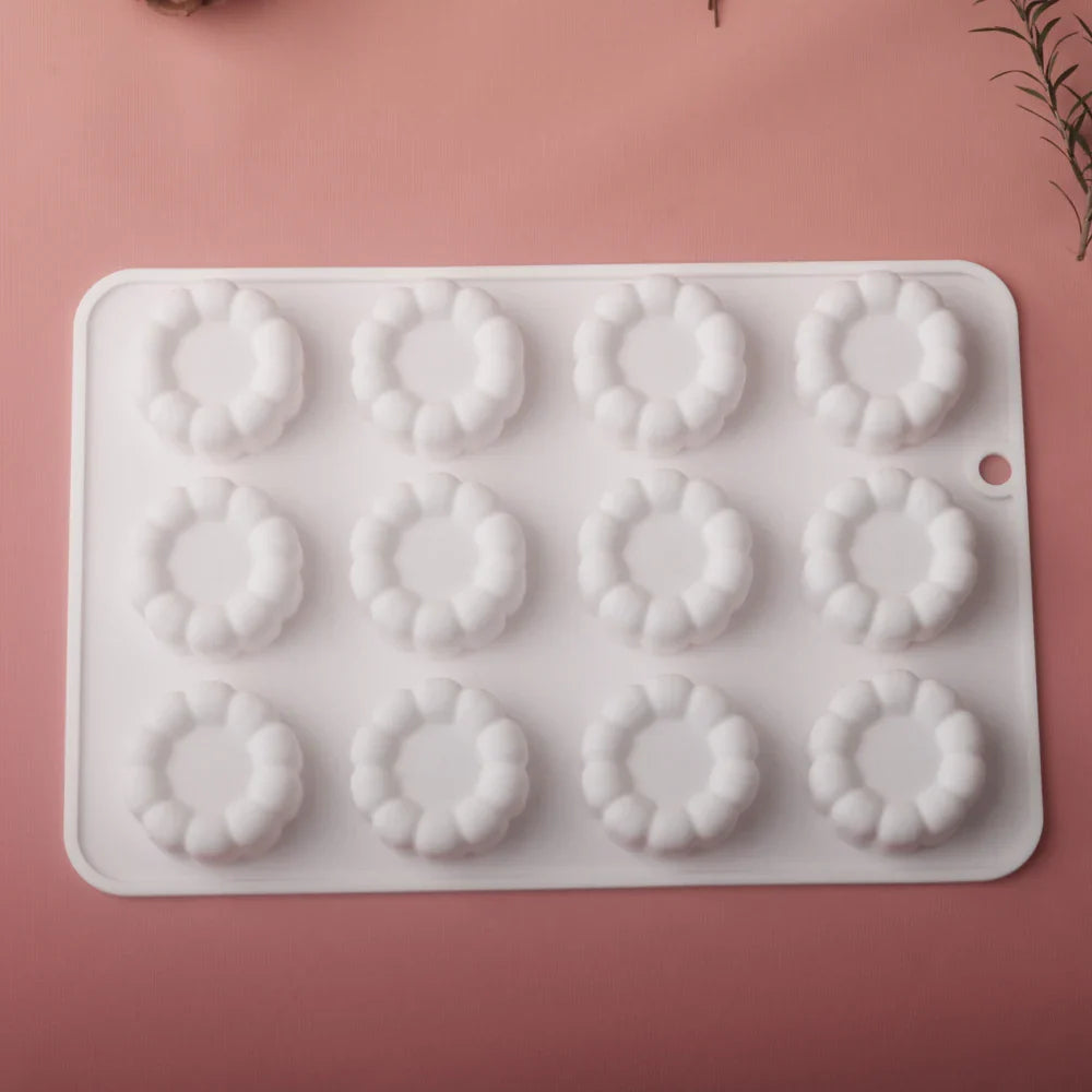 6 or 12 Cell Wavy Lace Cylindrical Silicone Cake Mold — Mousse & Dessert Baking Tool for Party Pastry