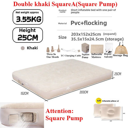 MOUNTAINHIKER 2025 Inflatable Air Mattress – PVC Camping Bed Mat for 1-3 Persons, Built-in Pump Glamping Sleeping Mat