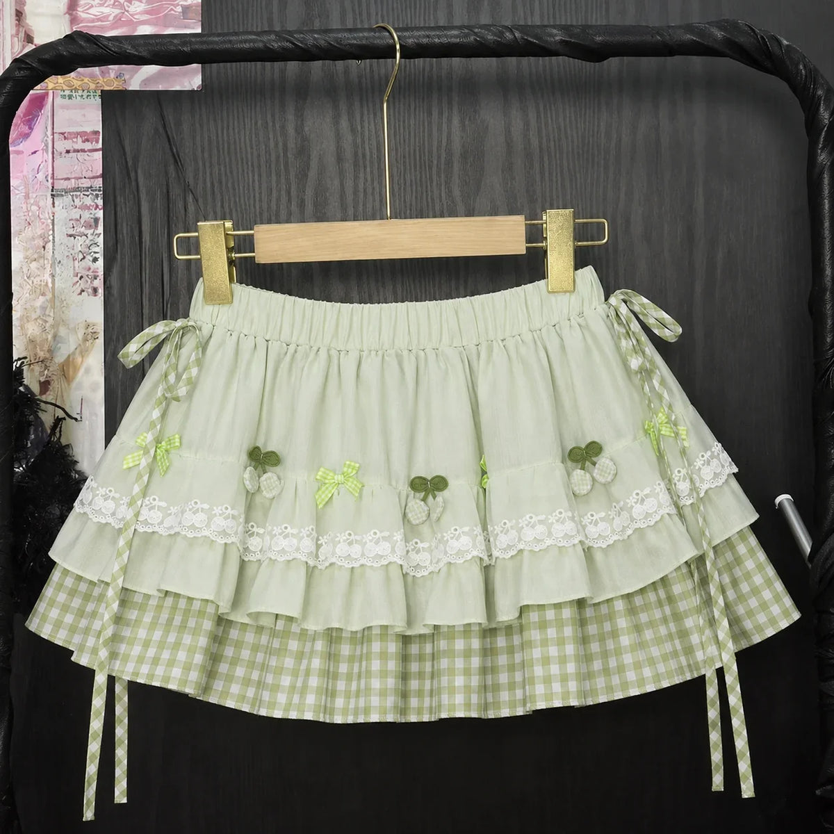 Japanese Kawaii Polka Dot Skirt - Y2K Bow Print Mini Skirt with Puffy Lolita Style