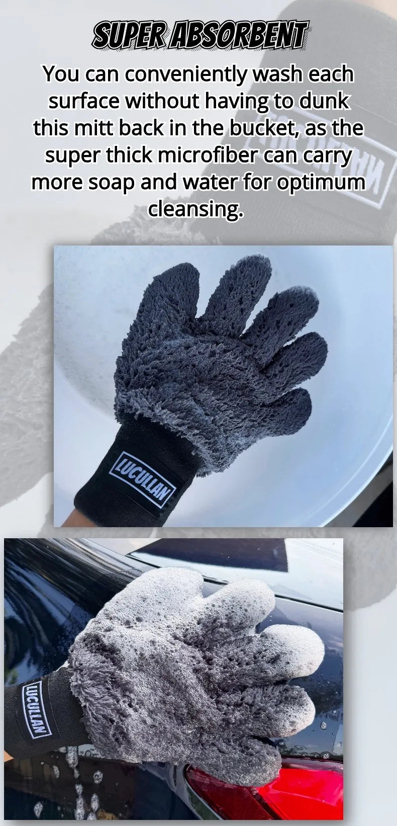 Lucullan Double-Sided Microfiber 5-Finger Mitt – Super Soft, Scratch-Free, Flexible Cleaning Glove