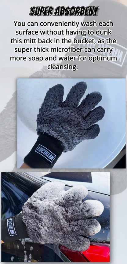 Lucullan Double-Sided Microfiber 5-Finger Mitt – Super Soft, Scratch-Free, Flexible Cleaning Glove