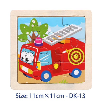 11cm Kids Wooden Jigsaw Puzzle – Cartoon Animal & Vehicle Montessori Educational Toys
