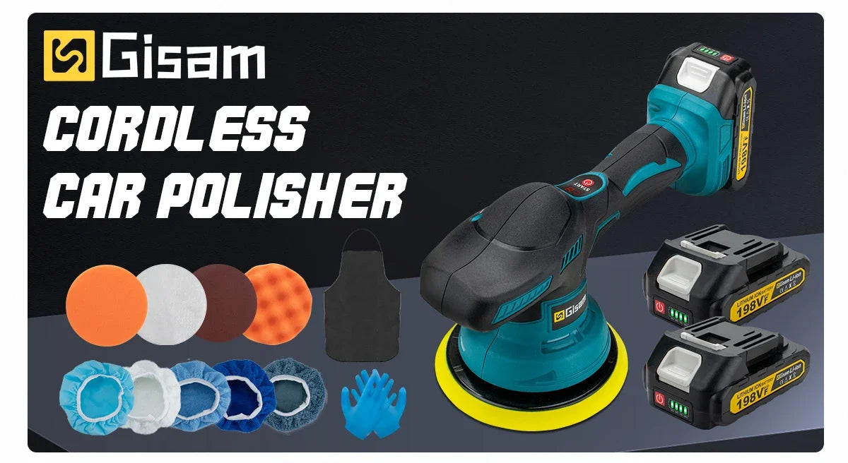 Gisam 8-Gear Digital Cordless Car Polisher — Electric Auto Waxing & Polishing Machine Compatible with Makita 18V Battery