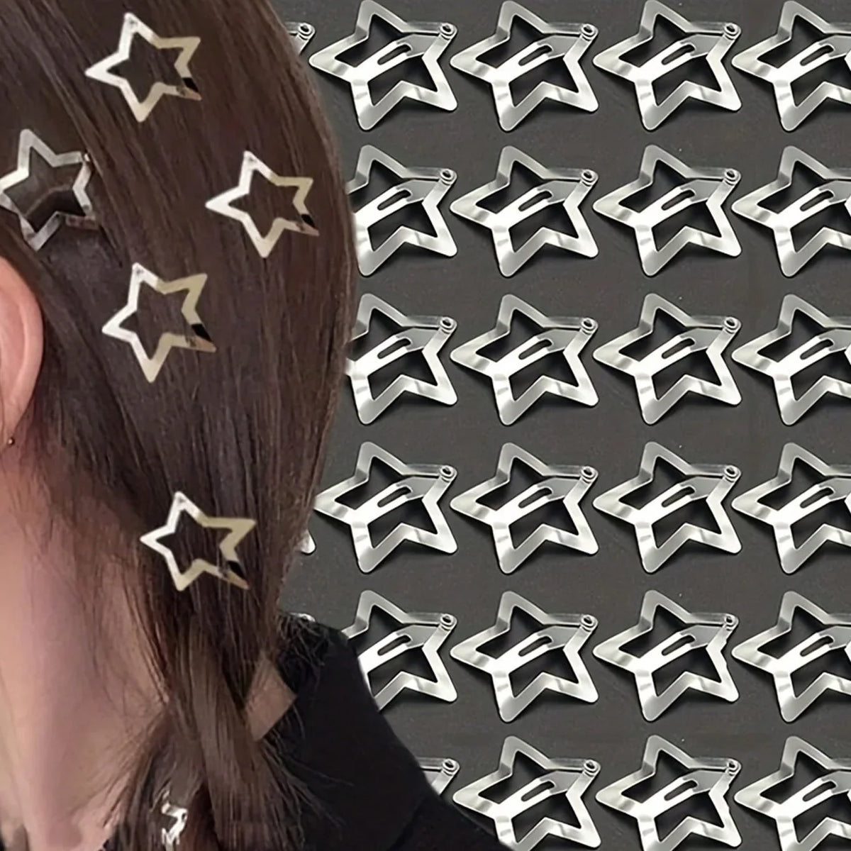 Y2K Silver Star Hair Clips - Metal Snap Clip Barrettes & Sparkle Hairpins for Girls, 5–200pcs
