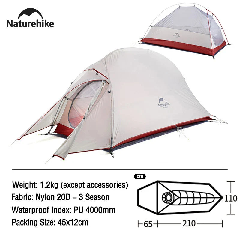Naturehike Cloud Up 1-Person Camping Tent – Ultralight, Portable, Waterproof Folding Backpack Shelter for Travel & Beach