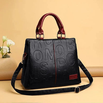 2023 New Fashion Large Capacity Shoulder Handbag - Solid Color, Soft Leather, Letter Embossed Ladies' Bag