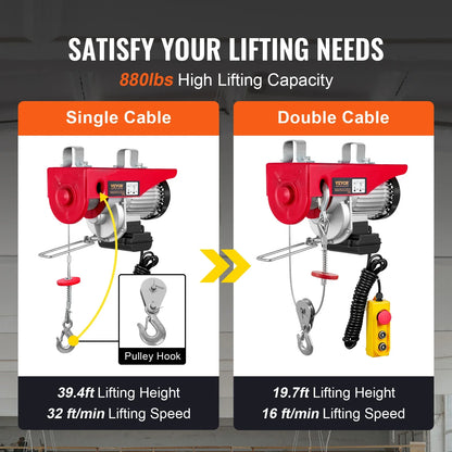 VEVOR 200–800kg Electric Hoist – Cable Winch Lifting Crane with Wired/Wireless Remote for Boat, Car, Garage & Elevator
