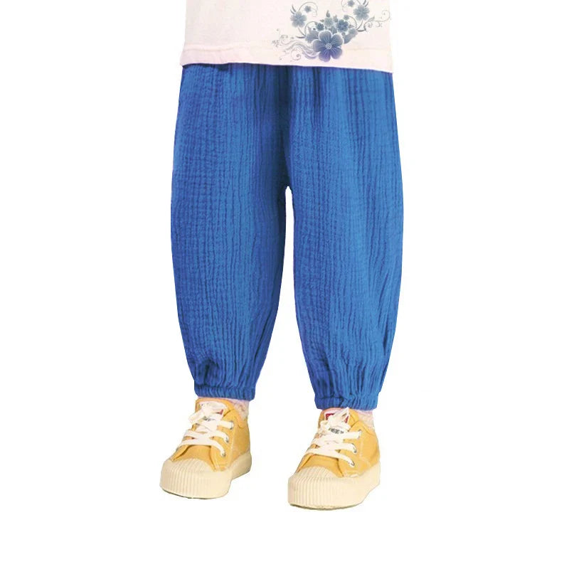 Summer Korean Kids Cotton Linen Pants – Casual High Waist Loose Pleated Harem Trousers for Girls & Boys