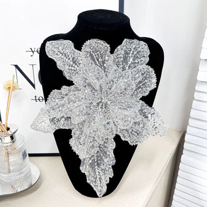 White Multi-Layer Lace Sequin 3D Flower Patch – DIY Clothing Decorative Applique