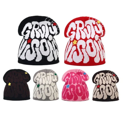 Y2K Letter Knitted Beanie Cap – Unisex Winter Autumn Warm Ski Skullcap, Hip Hop Streetwear Ear Cover Hat for Men & Women