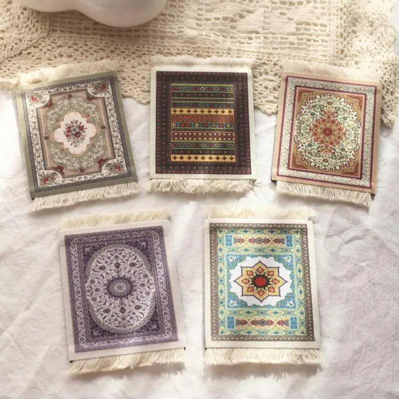 Mini Persian Rug-Style Mouse Pad - Woven Carpet Pattern with Fringe, Perfect for Home Office and Laptop Use