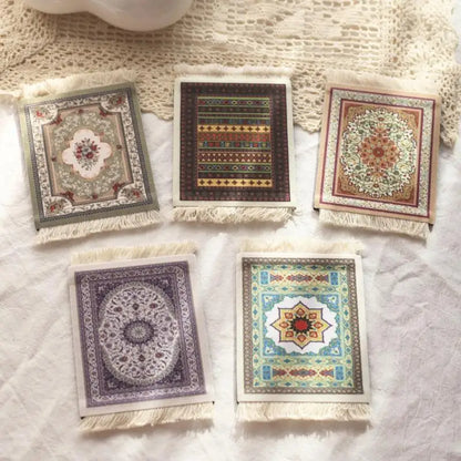 Mini Persian Rug-Style Mouse Pad - Woven Carpet Pattern with Fringe, Perfect for Home Office and Laptop Use