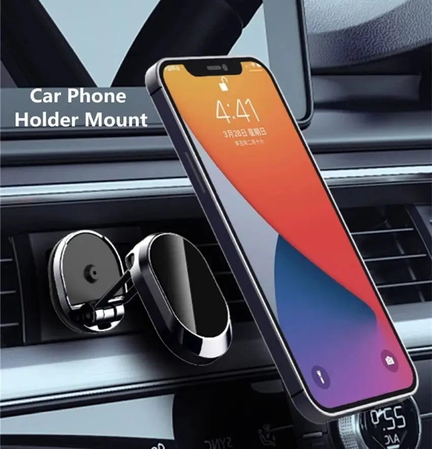 Magnetic Car Phone Holder Mount - Smartphone Stand with Strong Magnet for iPhone, Xiaomi, Samsung - Secure Cell GPS Support In-Car
