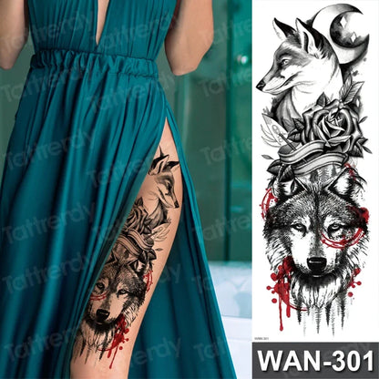 Large Temporary Leg Tattoos for Women - Sexy Animal & Anime Skull Water Transfer Body Art Stickers