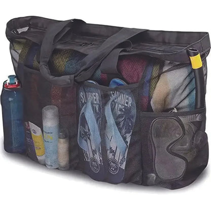 Extra Large Beach Bag - Lightweight, Waterproof, Foldable with Mesh Straps, Zippered Pockets & Fixed Shoulder Straps