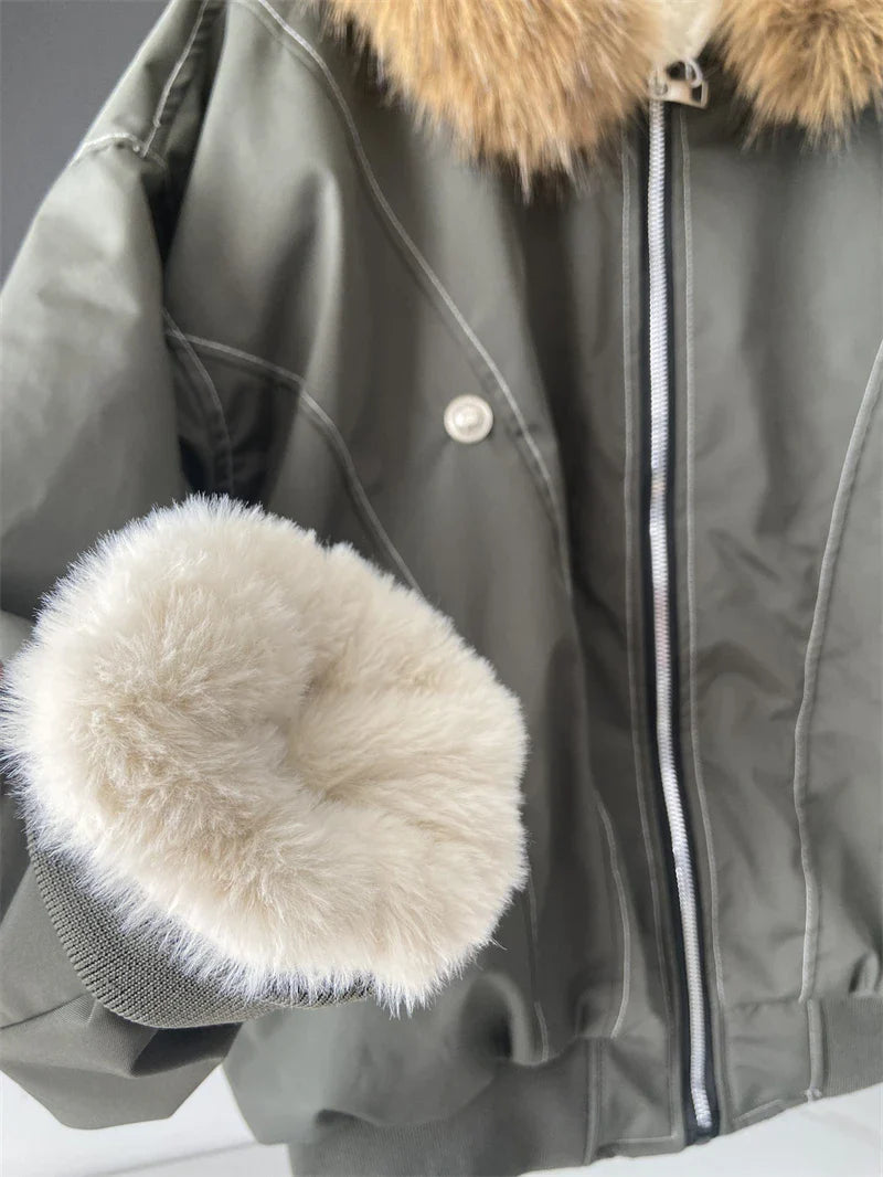 ZAROY Y2K Fur Collar Hooded Parka – Thick Padded Gothic Winter Jacket Streetwear for Men & Women