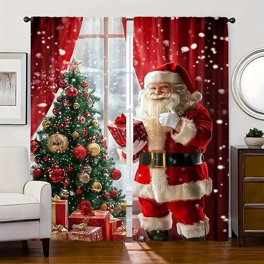 Santa Claus & Christmas Tree Pole Bag Curtains – Holiday Bedroom & Living Room Home Decoration