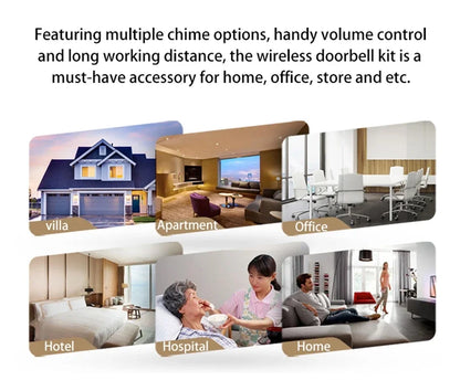 CACAZI A06 DC Battery-Operated Wireless Waterproof Doorbell – 300M Remote, 36 Chimes, Cordless Home Call Bell