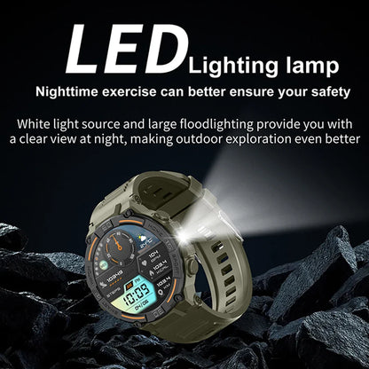 Military Smartwatch for Men – 360x360 HD Screen, Flashlight, Heart Rate, Health Monitor, Waterproof, BT Call for Android & iOS