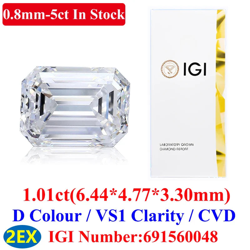 0.1–5CT Super White Lab-Grown Diamond Loose — IGI/GIA Certified, HPHT & CVD, DEFG VVS-SI, Diamond Tester Approved for Wedding Jewelry