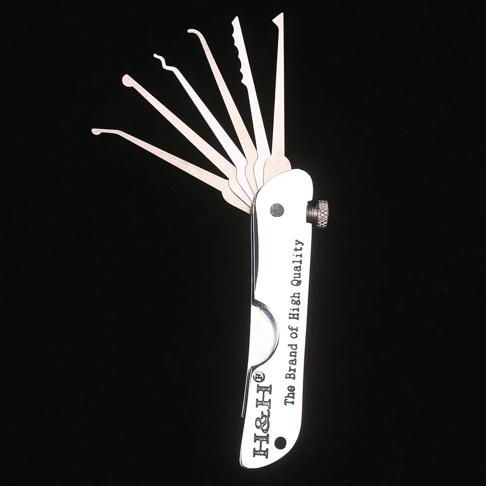 Foldable 7-in-1 Stainless Steel Lock Picking Set: Compact Training Kit for Beginners & Professionals | Lock Pick Set with Wrench
