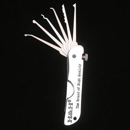 Foldable 7-in-1 Stainless Steel Lock Picking Set: Compact Training Kit for Beginners & Professionals | Lock Pick Set with Wrench