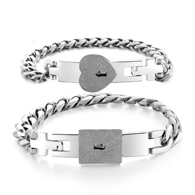 2-Piece Couple Bracelets Set – Heart Lock and Key Fashion Bangle Jewelry, Romantic Gift for Him and Her