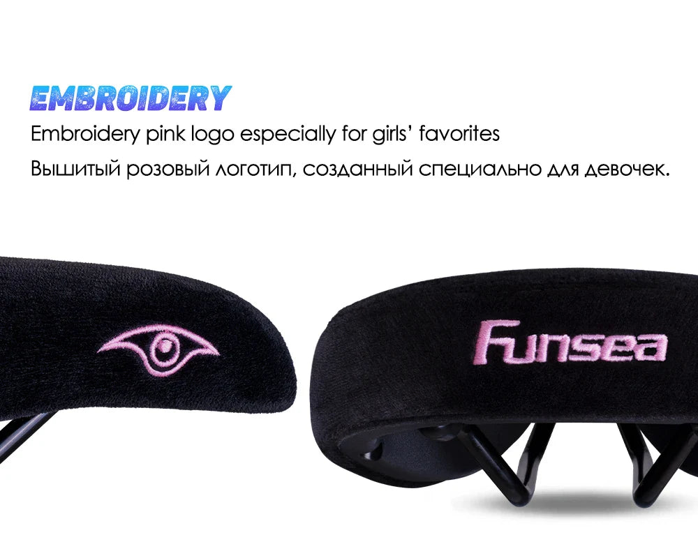 Funsea Wheelie Bike Seat – Pink Flannelette Stunt Saddle for Girls with 8mm Rail & Embroidered Logo