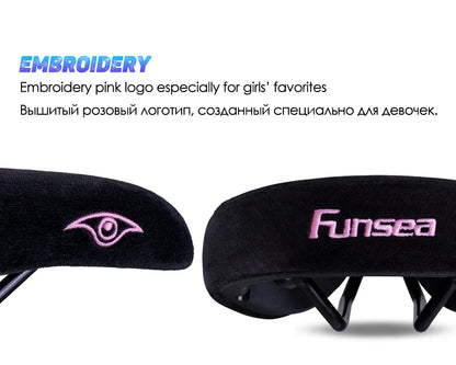 Funsea Wheelie Bike Seat – Pink Flannelette Stunt Saddle for Girls with 8mm Rail & Embroidered Logo