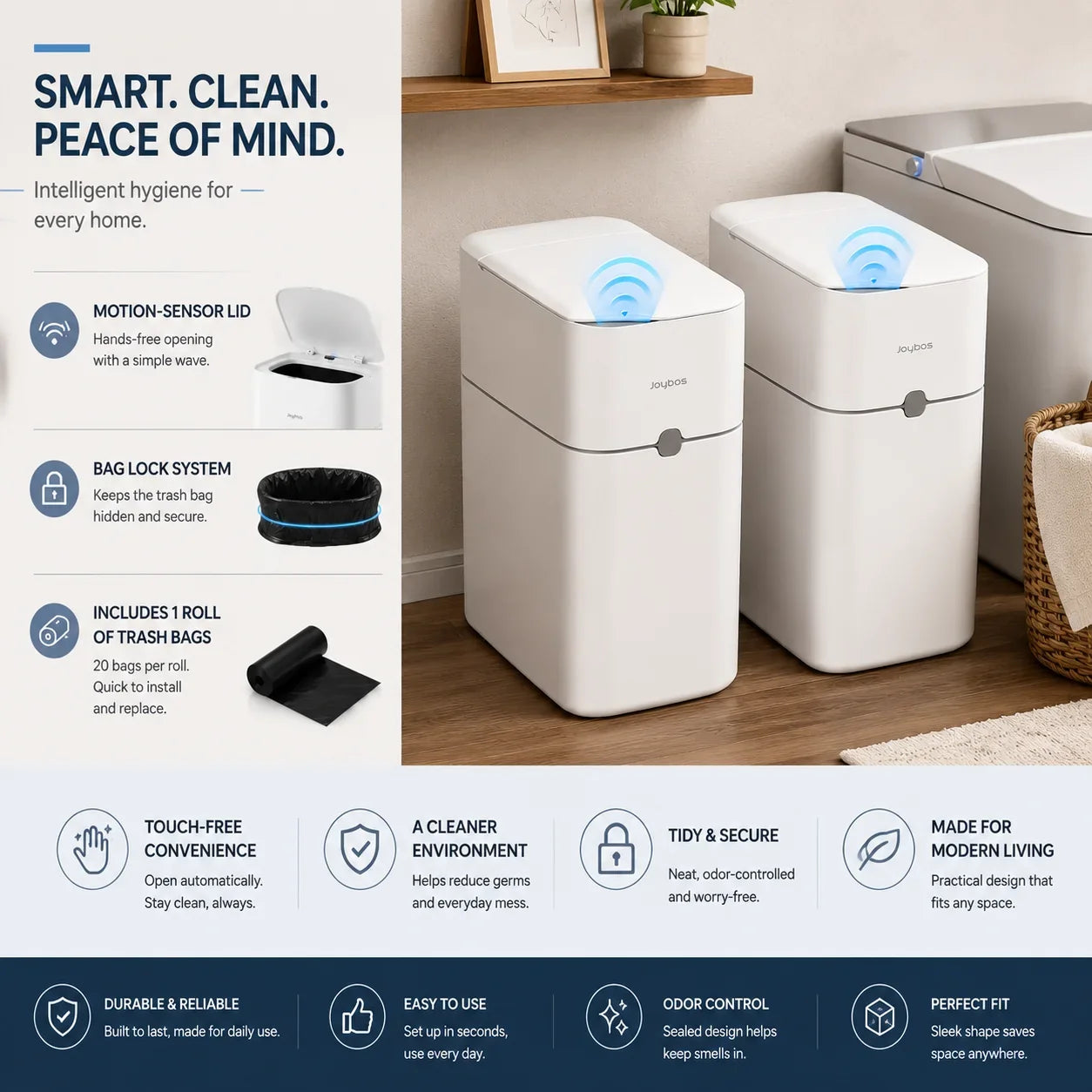 Touchless Smart Trash Can - Motion Sensor Auto Bag-Suction Waste Bin for Small Spaces & RVs