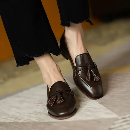 Women’s Retro Bowknot Flat Shoes – Fashion Tassel Loafers, Elegant Round Toe Casual Party & Winter Dress Pumps