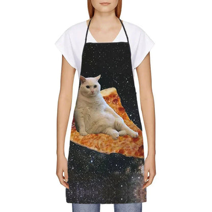 Unisex Space Pizza Cat Meme Bib Apron – 68x95cm Funny Animal Cooking & Baking Tablier for Adults