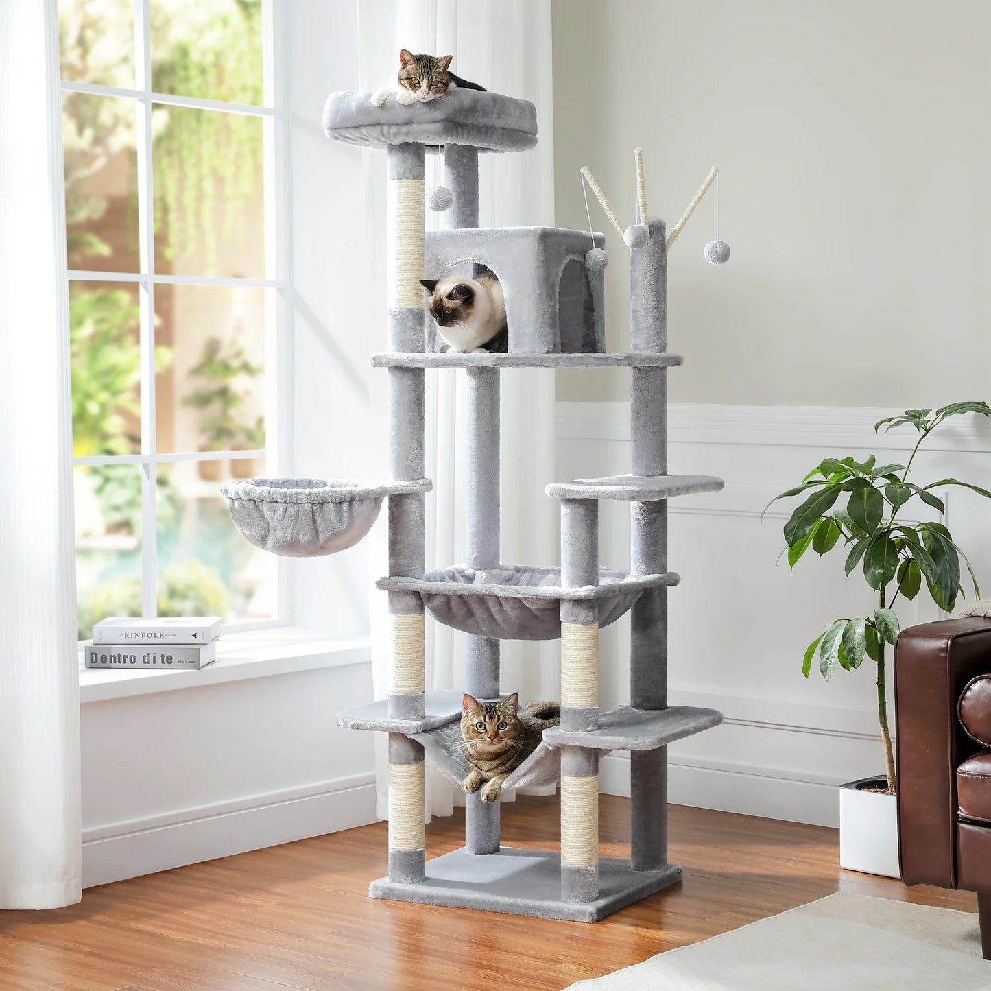 Large Cat Tree Tower – Multi-Level Plush Indoor Cat Condo with Scratching Posts, Boards, Perches & Caves