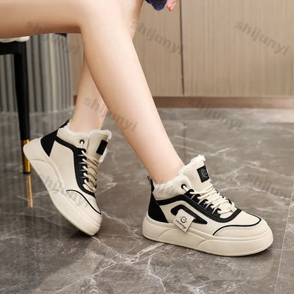 Women’s Chunky Sneakers – Autumn Winter Warm Cotton Plush Platform Fashion Shoes