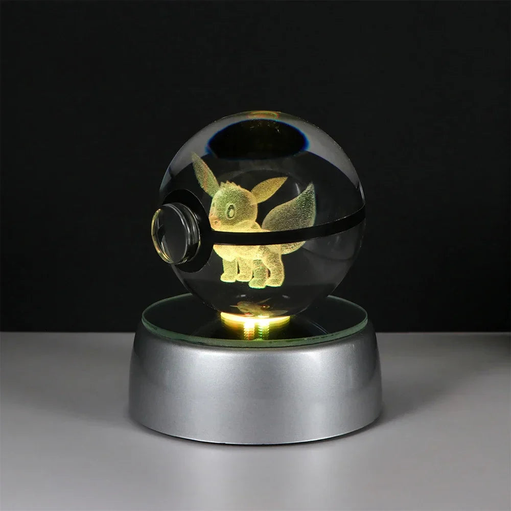 Pokémon 3D Crystal Ball LED Night Light – Pikachu Gengar Eevee Mewtwo Pokéball Base Lamp Kids Birthday & Home Decor Gift