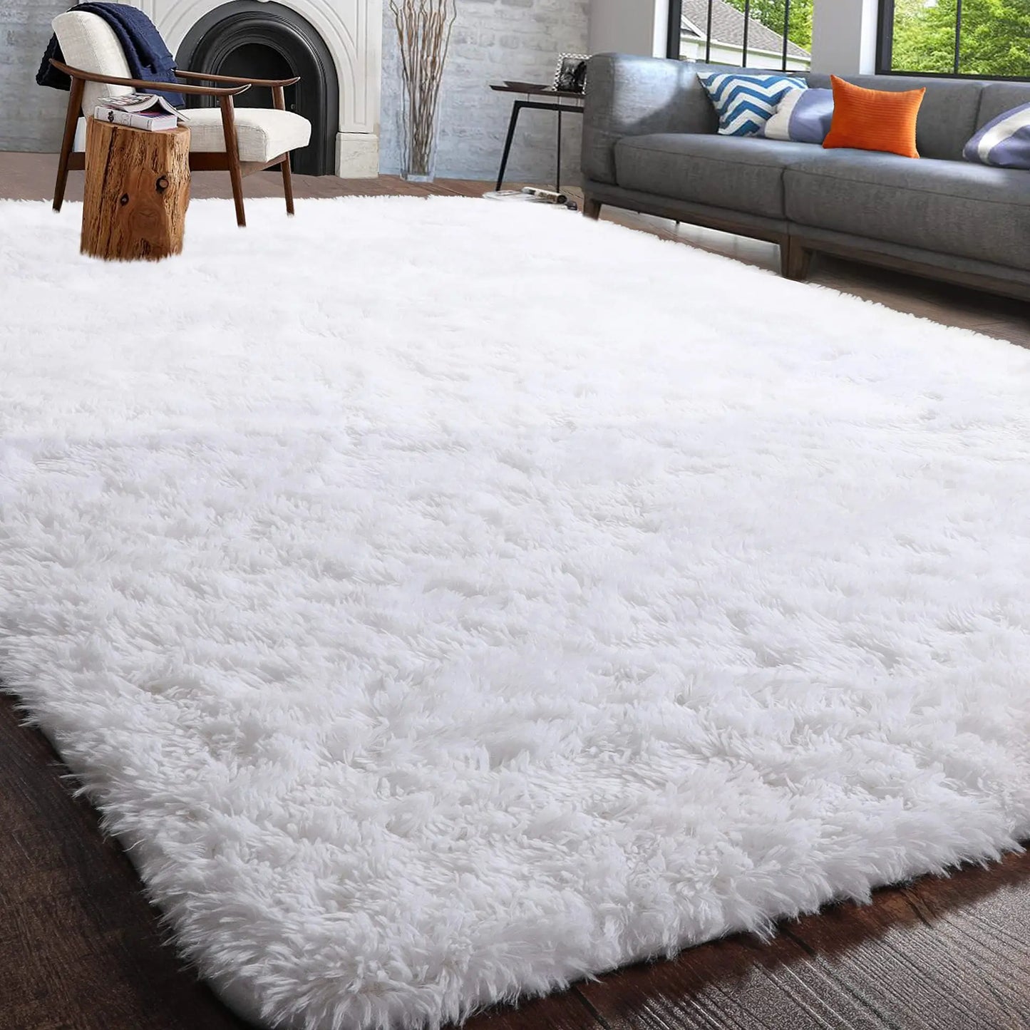 Furry Nordic Style Area Rug – Large Non-Slip Carpet for Living Room, Bedroom & Kids Room, Black/Gray/White Decor