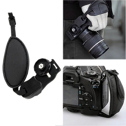 PU Leather Camera Wrist Strap — Hand Grip for DSLR Cameras, Compatible with Nikon & Canon, High-Quality Black