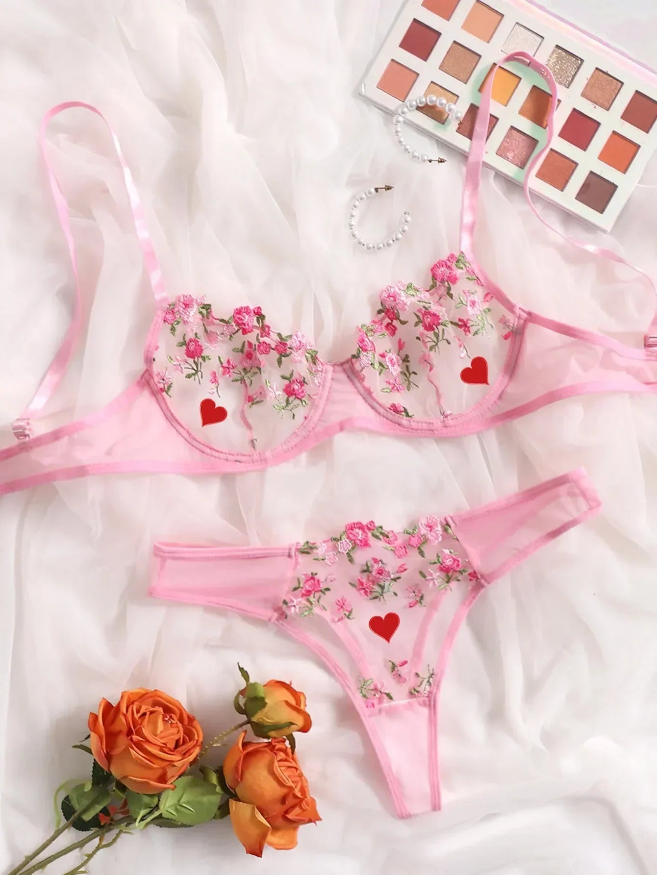 Sexy Lace Floral Lingerie Set for Women — Transparent Bra & Underwear Party Set, Sizes S-XL
