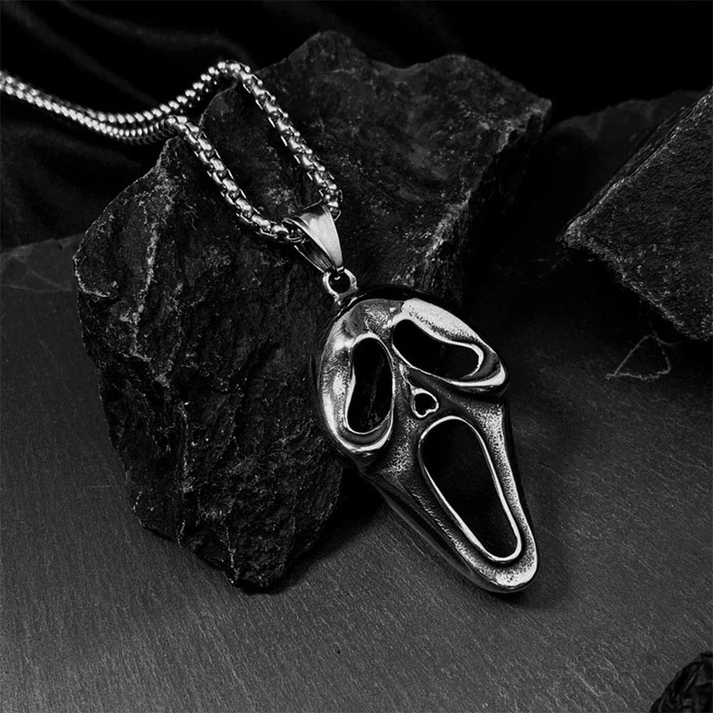 Screaming Skeleton Pendant Necklace – Vintage Hip Hop Punk Skull Stainless Steel Chain for Women and Men, Streetwear Fashion Jewelry