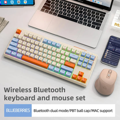 M87 Wireless 87-Key Dual Mode Bluetooth RGB Gaming Keyboard with PBT Keycaps and Rainbow Light