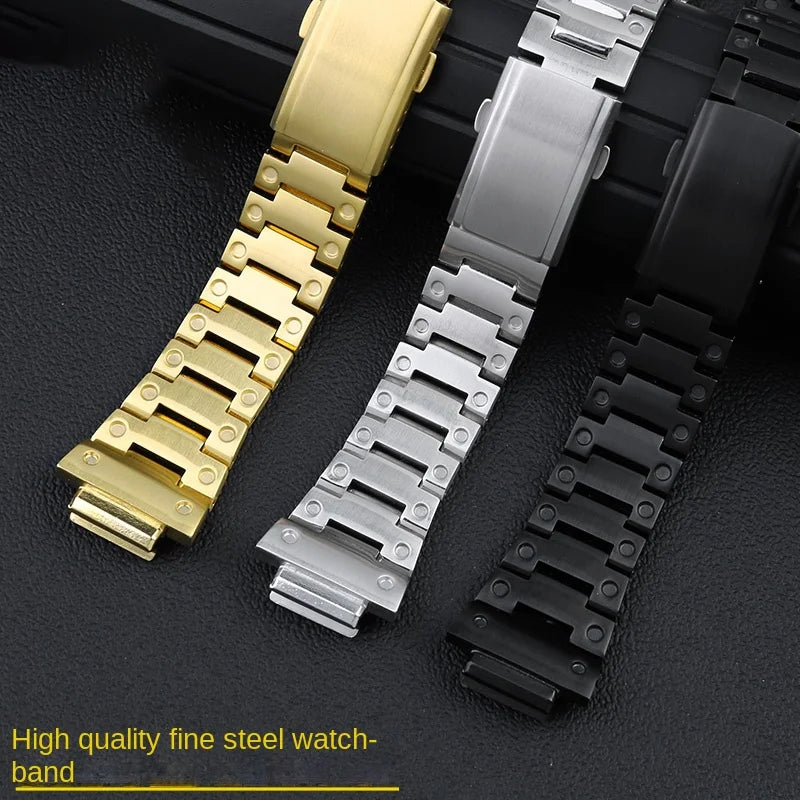 Casio G-SHOCK DW5600 Mod Kit - Stainless Steel Case Bezel & Metal Strap Replacement Set for GW-M5610/GW-B5600