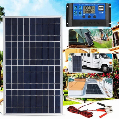 300W/600W Solar Panel Kit - Complete 12V Polycrystalline USB Power, Portable Outdoor Rechargeable Solar Cell Generator