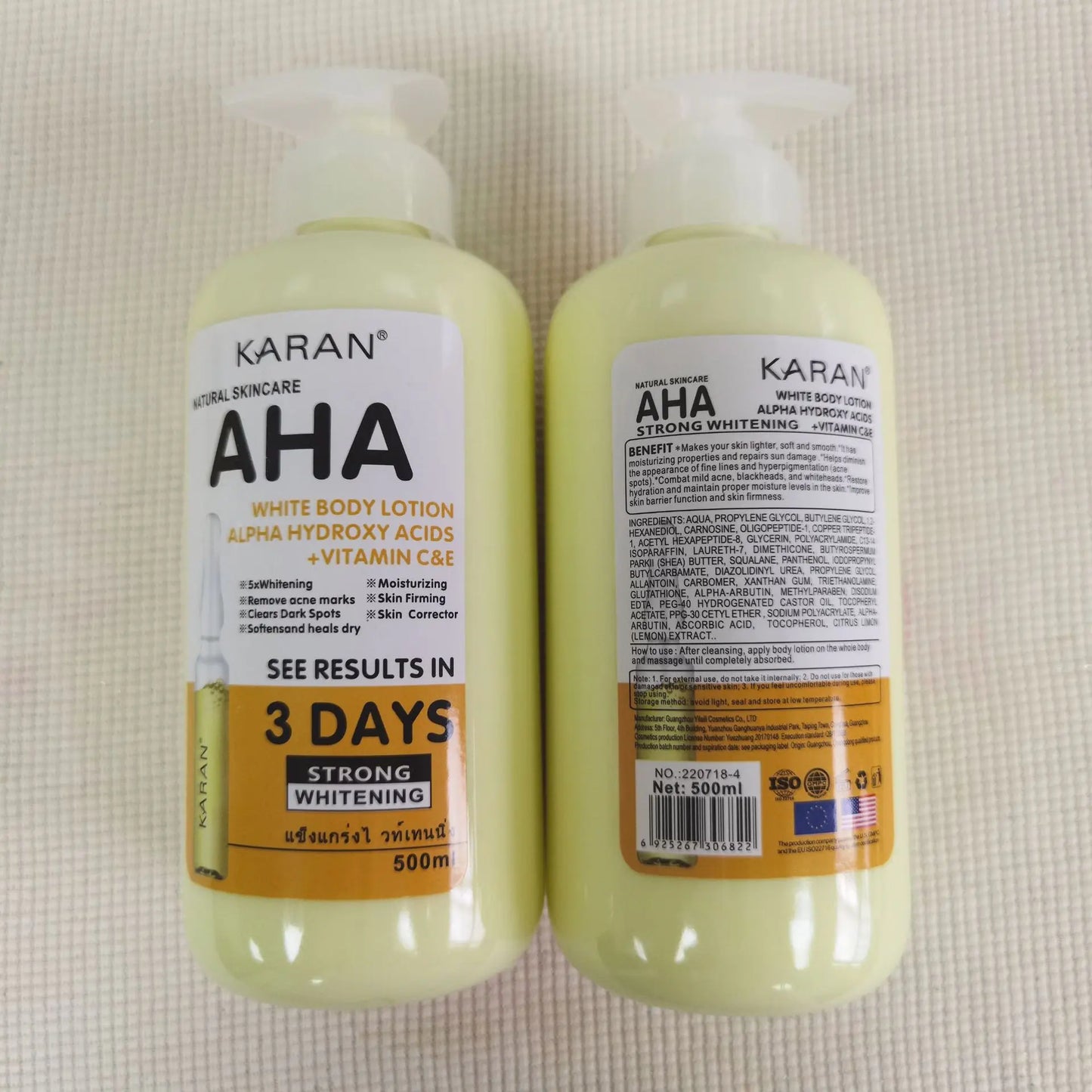 500ml Whitening Body Cream – AHA, Vitamin C&E Moisturizing Lotion for Acne Mark Removal & Skin Lightening