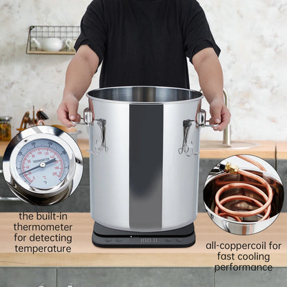 5Gal/19L Stainless Steel Water & Alcohol Distiller – Home Brewing Kit with Built-in Thermometer, Copper Tube, and Water Pump