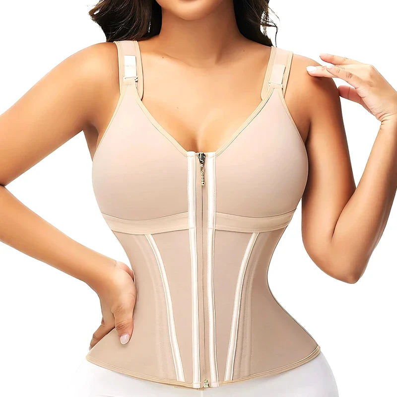 Double Compression Waist Trainer Corset – 17 Steel Bone Body Shaper Vest Bra, Flat Belly Slimming Fajas Colombianas