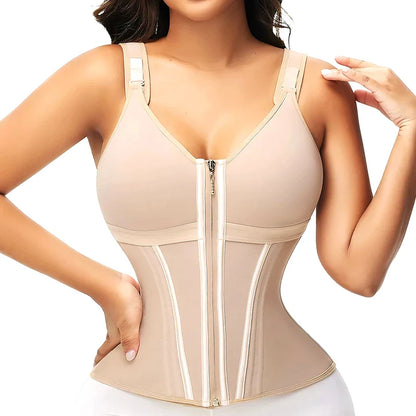Double Compression Waist Trainer Corset – 17 Steel Bone Body Shaper Vest Bra, Flat Belly Slimming Fajas Colombianas
