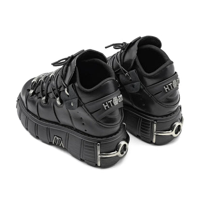 New 2024 Punk Style Women's Platform Shoes – 6CM Lace-Up Rock Boots with Metal Decor