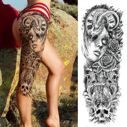 Full Arm Temporary Tattoo Sleeve - Realistic Warrior Lion Tiger Flower & Maori Design Fake Tattoos